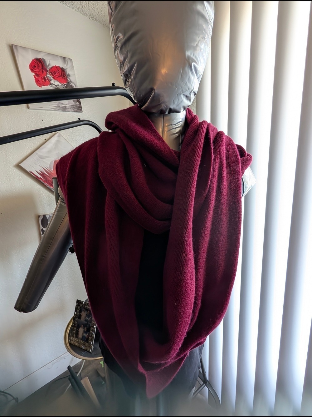 Cozy Oversized Burgundy Knit Wrap Infinity Scarf